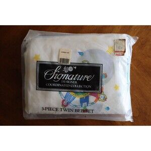 Vtg 90’s Kids F.A.C.E.  (Kids for a Clean Environment) Signature Twin Sheet Set